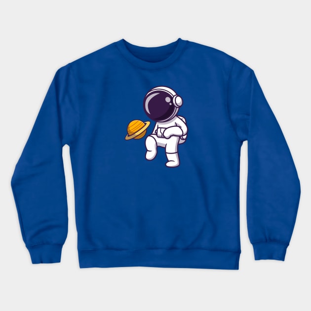 Cute Astronaut Playing Soccer Planet Cartoon Crewneck Sweatshirt by Catalyst Labs